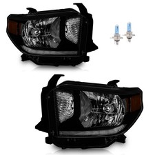 Pair Headlights Led Drl For 2014-2021 Toyota Tundra Black Headlamps W Bulbs
