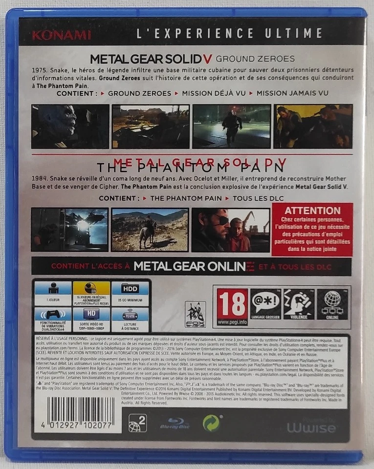 Métal Gear Solid V : The Définitive Expérience Jeu PS4  Sans Notice AF671, photo 2 sur 2