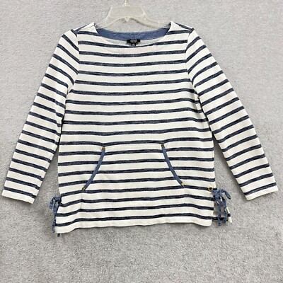 Jones New York Signature Sweatshirt Top Medium Blue White Striped Side Ties