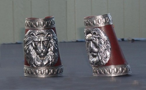 greek roman lion arm bracers bracer wrist guards leather iron