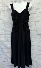 Laura Ashley Black Fit & Flare Dress Stretchy Ruched Strappy Size 12 Evening