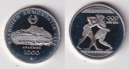 1000 Drachmen Silber Münze Griechenland 1996 PP Ringer (170300)