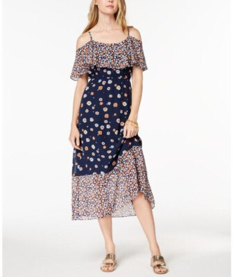 knee length dresses for ladies Light Blue Charming Floral Midi Dress Large main image 1