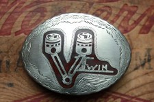 Vintage Hand Made Motorcycle Biker V Twin Engine Inlay Western Belt Buckle
