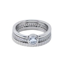 Sterling Silver Channel Center Stackable CZ Stones Rings 3-pcs Set