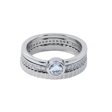 Sterling Silver Channel Center Stackable CZ Stones Rings 3-pcs Set