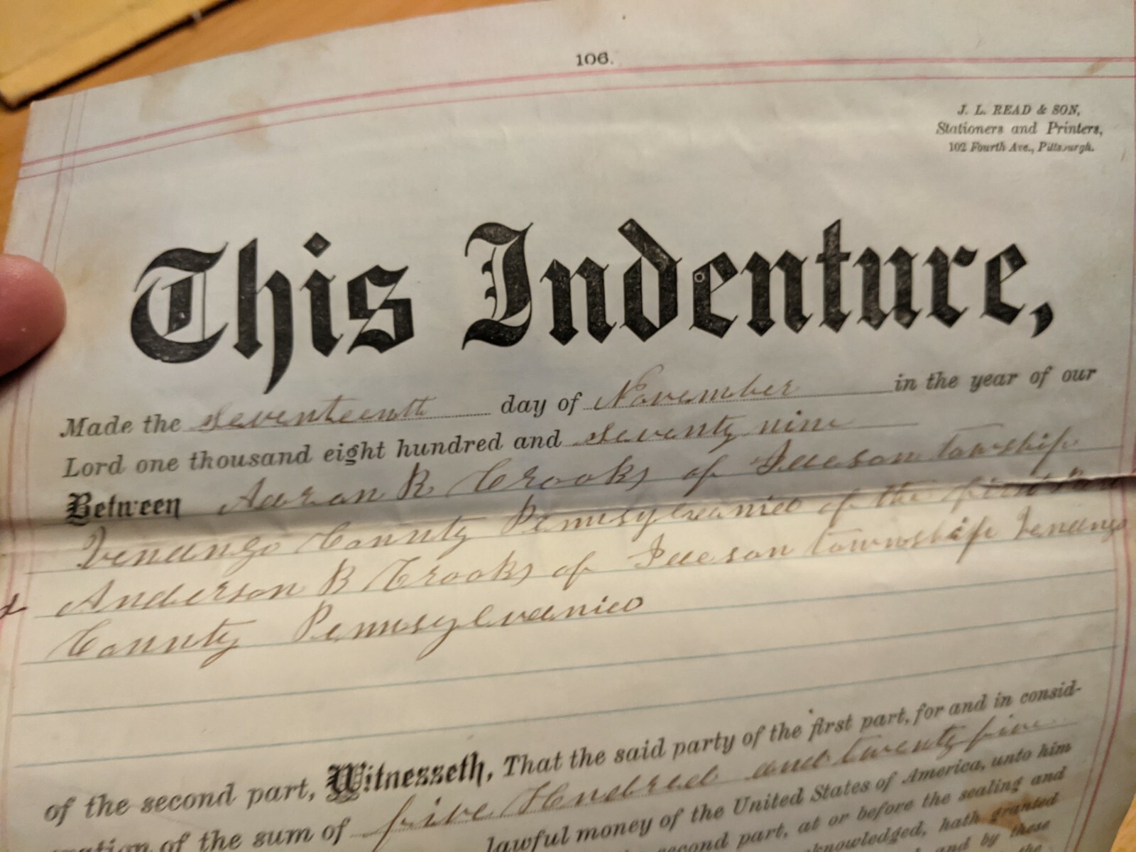Land Deed / Indenture 1879 Venango County PA, Jackson Township eBay
