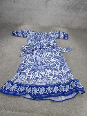 Loft Mini Dress Womens 2Xsp Petites Blue White Floral Ruffle NEW | eBay