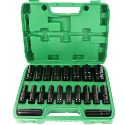 Impact Sockets Set 1/2 Inch Drive 20 PCS Metric 8mm - 32mm Deep 6-Point Set