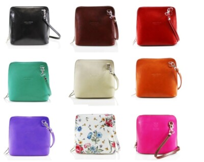 Italienische kleine eckige Damen-Schultertasche Vera Pelle Echtleder neu