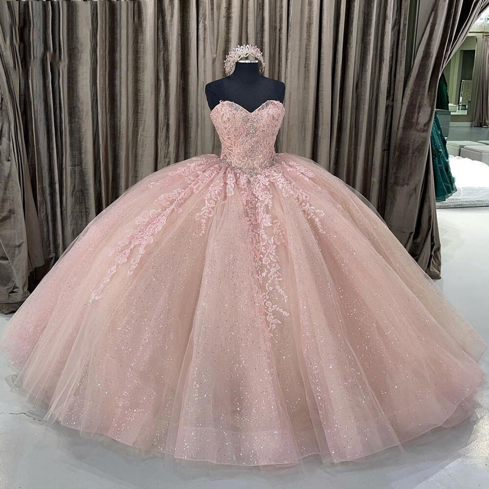 Rose Gold Sweet 16 Quinceanera Dresses Sequins Appliques Sweetheart Ball Gowns Y401 main image 1