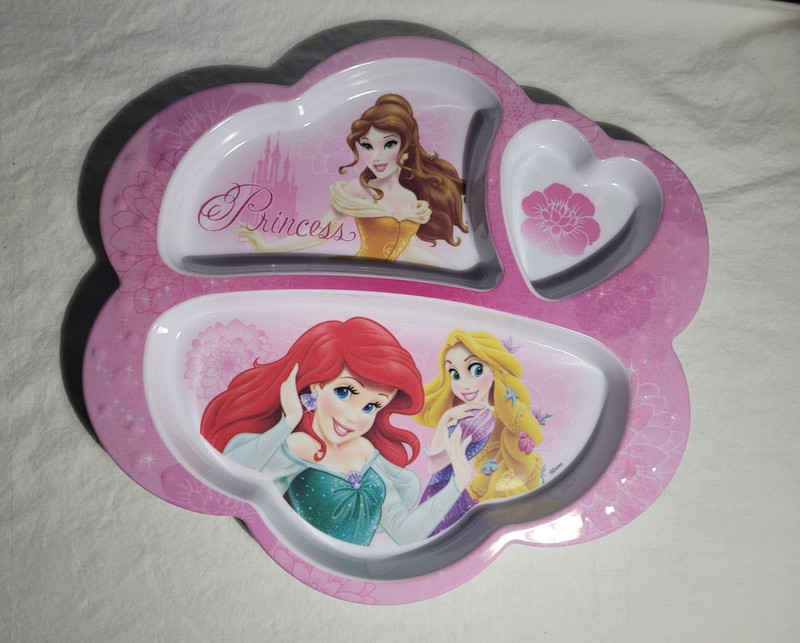 Disney Princesses Divided Plate Pink New Zak! Designs Plastic Belle Ariel