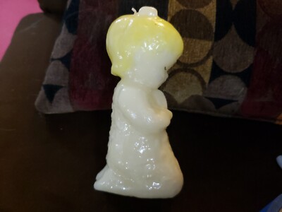 Vintage 6'' Wax Candle Figure Girl Praying Before Bed While Kneeling