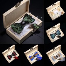 Feather Bowtie Men Luxury Fashion Brooch Pin Brackish Handmade Gift Box Bow Tie