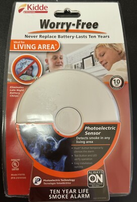 Kidde P3010L Worry-Free Living Area Photoelectric Smoke Alarm New & Sealed