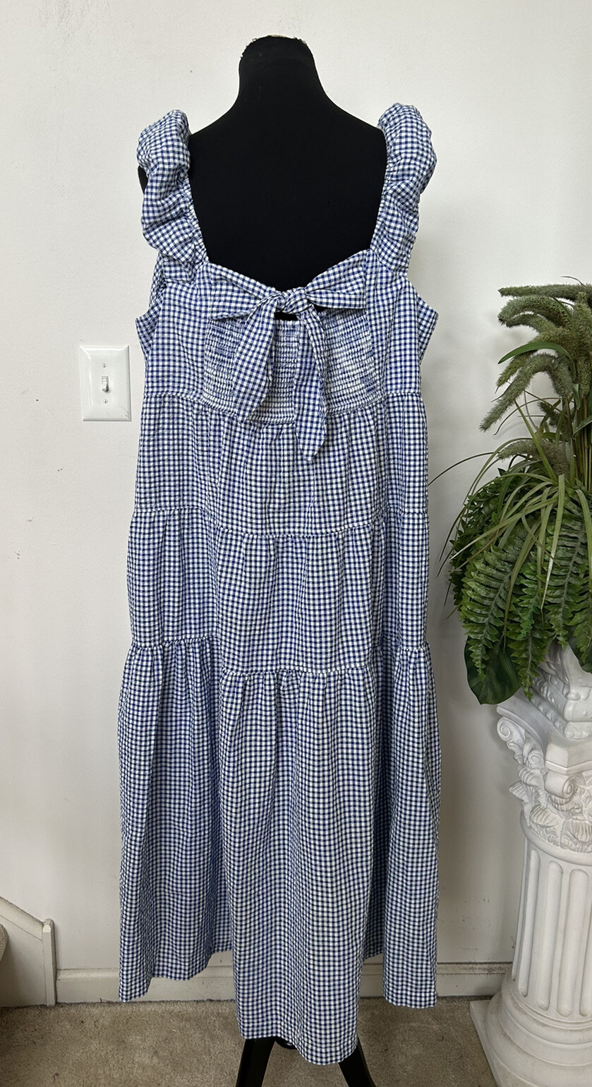 Old Navy Blue White Gingham Baby Doll Puff Sleeveless Tiered Maxi Dress 2XL eBay
