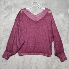 We The Free Sweater Womens Small Purple Waffle Knit Long Sleeve Lightweight Top
