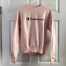 Vintage Champion Sweatshirt Size XS Pink Reverse Weave Pullover Big Logo