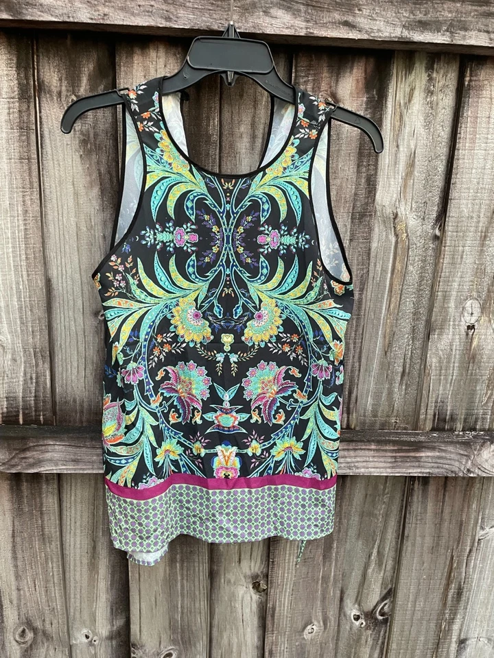 Camiseta sin mangas vintage Rozae Nichols Dream Daily vibrante cachemira/floral caprichosa talla XS Foto 3 de 4