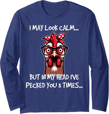 Chicken With Bandana Headband Glasses Funny Long Sleeve Tshirt