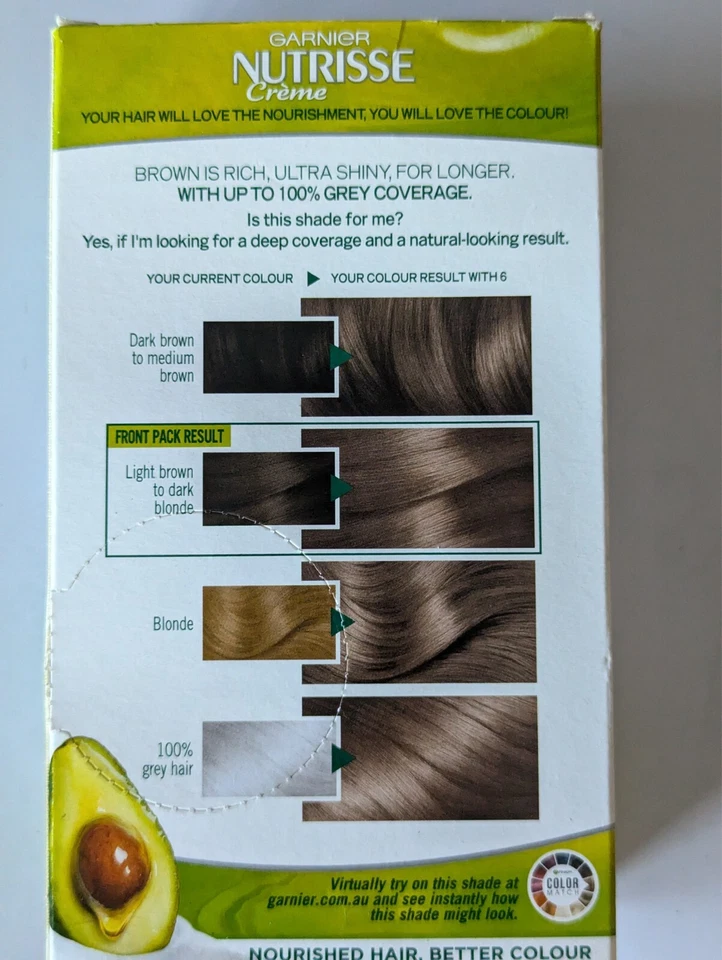 Garnier Nutrisse Permanent Hair Colour Dye ACORN LIGHT BROWN Shade 6 FREE Post - image 4 of 4