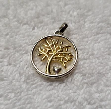 925 LA TH Sterling Two Tone w/ Tree of Life & Heart "MY Family My Love" Pendant