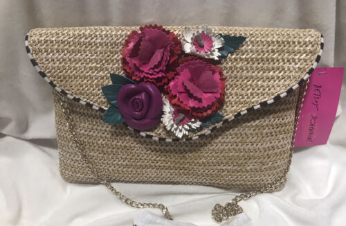 New w/tag Betsey Johnson straw clutch - Gypsy Rose - Picture 1 of 6