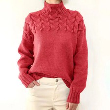 Ladies Roll Neck Warm Sweater Womens Chunky Cable Knitted Jumper Pullover Tops