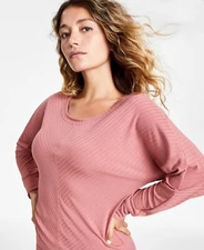 Jenni Intimates Women's Soft Knit Long-Sleeve Lounge Top, Rose Pink, XXL