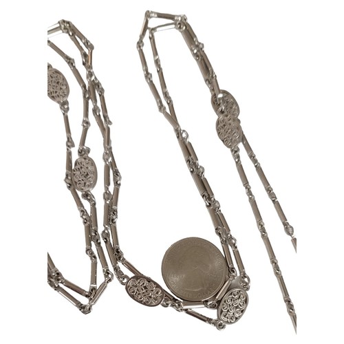 Monet Silver Tone Barrel Link Oval Filigree Station Chain Necklace 56” Long, Sig - Picture 10 of 11