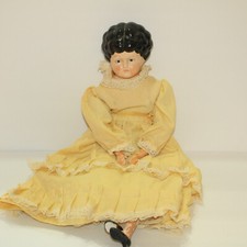 VINTAGE Porcelain Face / Head Feet Arms Doll with Stuffed Torso 22" Yellow Dress