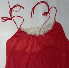 Vtg Undercover Wear Long Red Nylon White Lace Top Nightgown Penior Sz S/M