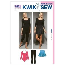 Kwik Sew Pattern K3661 3661 Misses Leotard, Leggings Yoga Dance Skirt XS-XL 8-22