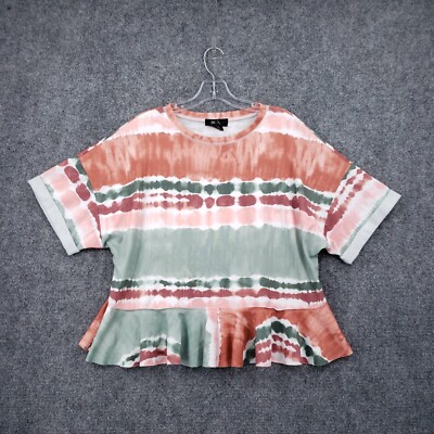 BCX Blouse Womens XL Orange Short Sleeve Round Neck Top Tie Dye