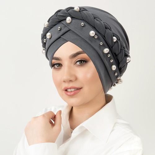 Damen Geflochten Zöpfe Perlen Stretch Turban Beanie Mütze Haar Stirnband Elastisch Kappe - Bild 17 von 17