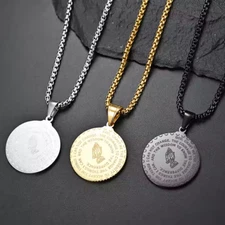 Mens Womens Serenity Prayer Pendant Necklace Stainless Steel Medallion BOGO Deal