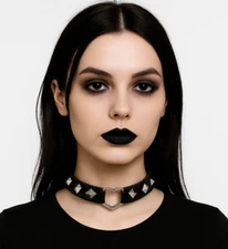 Heart Studded Collar Choker Necklace Buckle Adjustable Gothic Goth Necklace