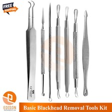Set Of 7 Comedone Blackhead Extractors Tweezer Face Nose Skincare Instrument Kit