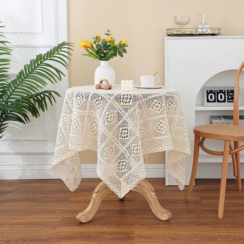 Vintage Handmade Crochet Lace Tablecloth Dining Table Cloth Cover Wedding Party - Image 2 of 4