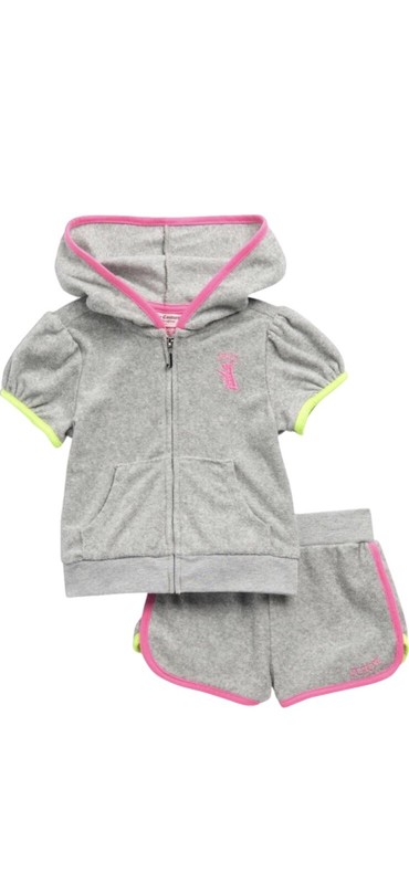 Juicy Couture Girls Two-Piece Short Set Size 4 Gray Full Zip Hoodie New