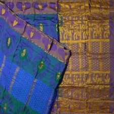 Vintage Blue Sarees 100 Pure Silk Zari Handwoven Sari 5YD Decor Craft Fabric