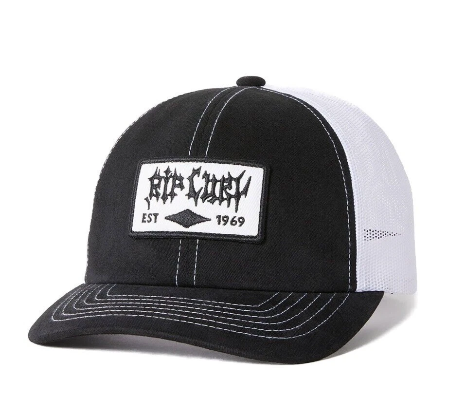 RIP CURL MENS MESH TRUCKER CAP.SURF BLACK STRAPBACK ADJUSTABLE BASEBALL HAT S24