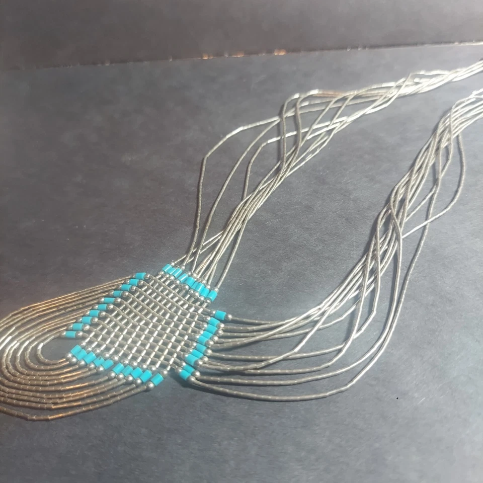 22英寸纯银项链带绿松石口音。 复古日出标记 — 第 4/4 张图片