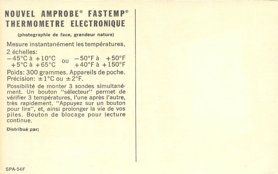 Nouvel Amprobe Fastemp Electronic Thermometer 1960s Advertising ...