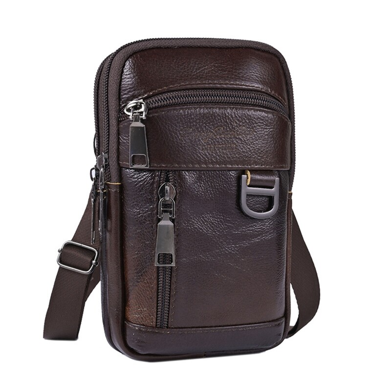 Men's Leather Phone Holster Waist Pouch with Zipper