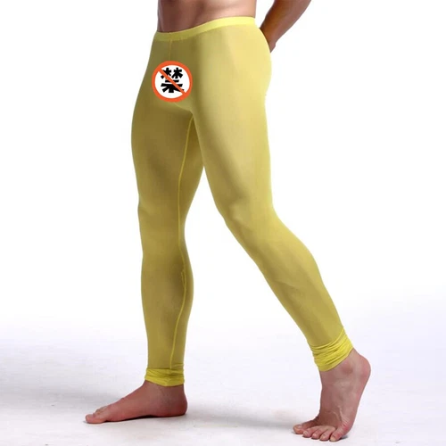 Men Sexy Ice Silk Leggings Sheer See-through Slim Tight Long Johns Trousers - Picture 10 of 33
