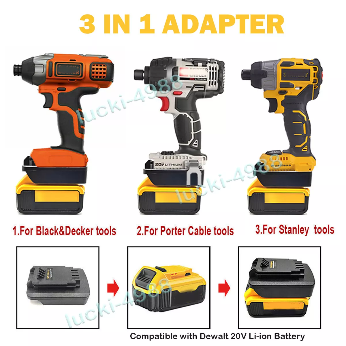 1x Fits Porter Cable/ Black & Decker 20v MAX Battery To DeWalt 20v XR  Adapter