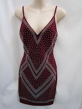 Dark Red Maroon Sexy Rhinestone Bodycon Mini Dress Fashion Nova Club Small S