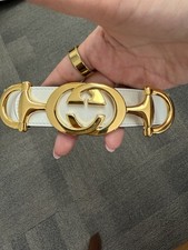 Gucci Zumi White Leather interlocking G Horsebit Belt Size S 3CM