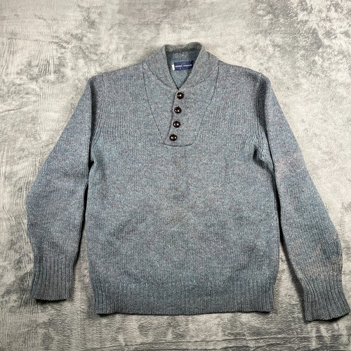 Sierra Designs, Vintage Sierra Designs Mens M-L Gray Tight Knit Button Placket Mock Neck Sweater